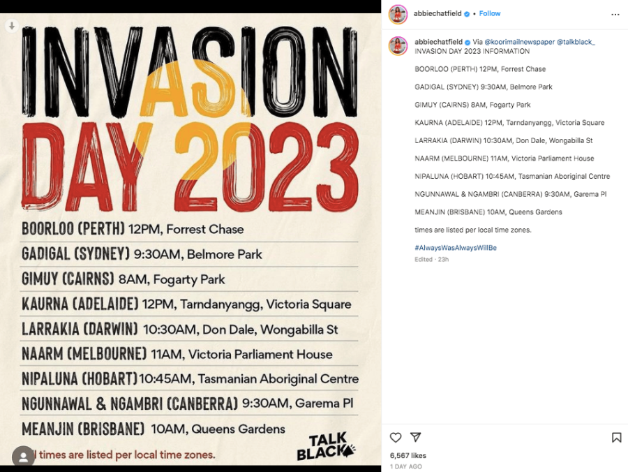 Abbie Chatfield Invasion Day post Instagram