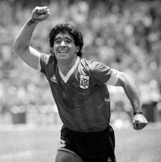 Diego Maradona goal celebration black white