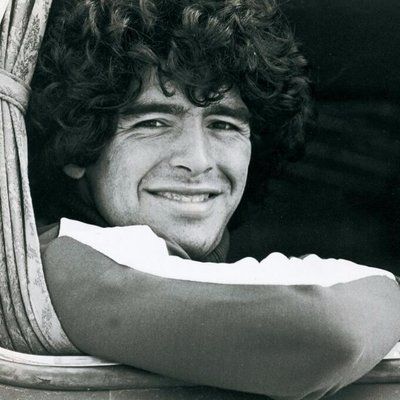 Diego Maradona smiling black white