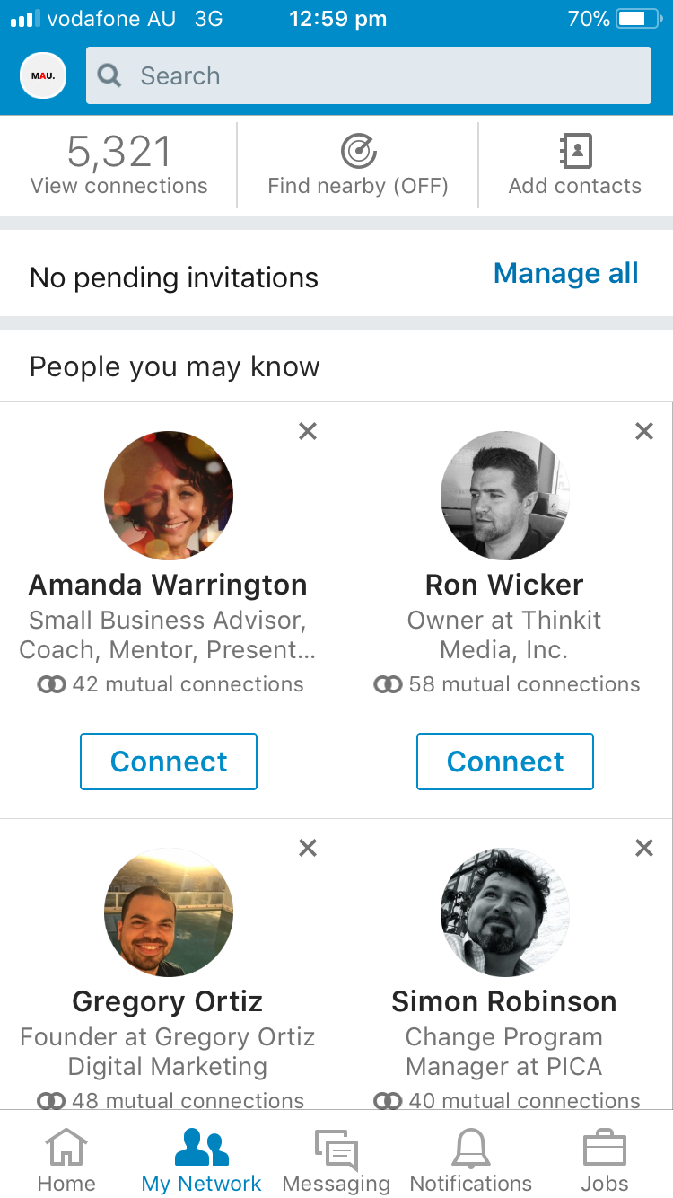 LinkedIn app find nearby members off mobile phone