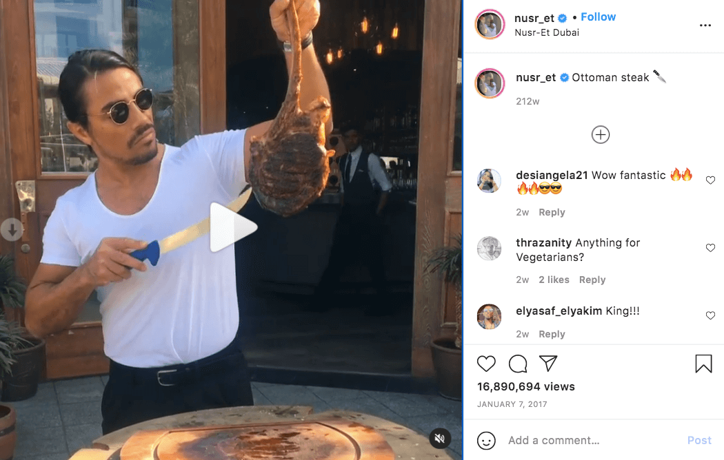 Nusret Gokce Salt Bae Ottoman Steak Instagram video 16 million views