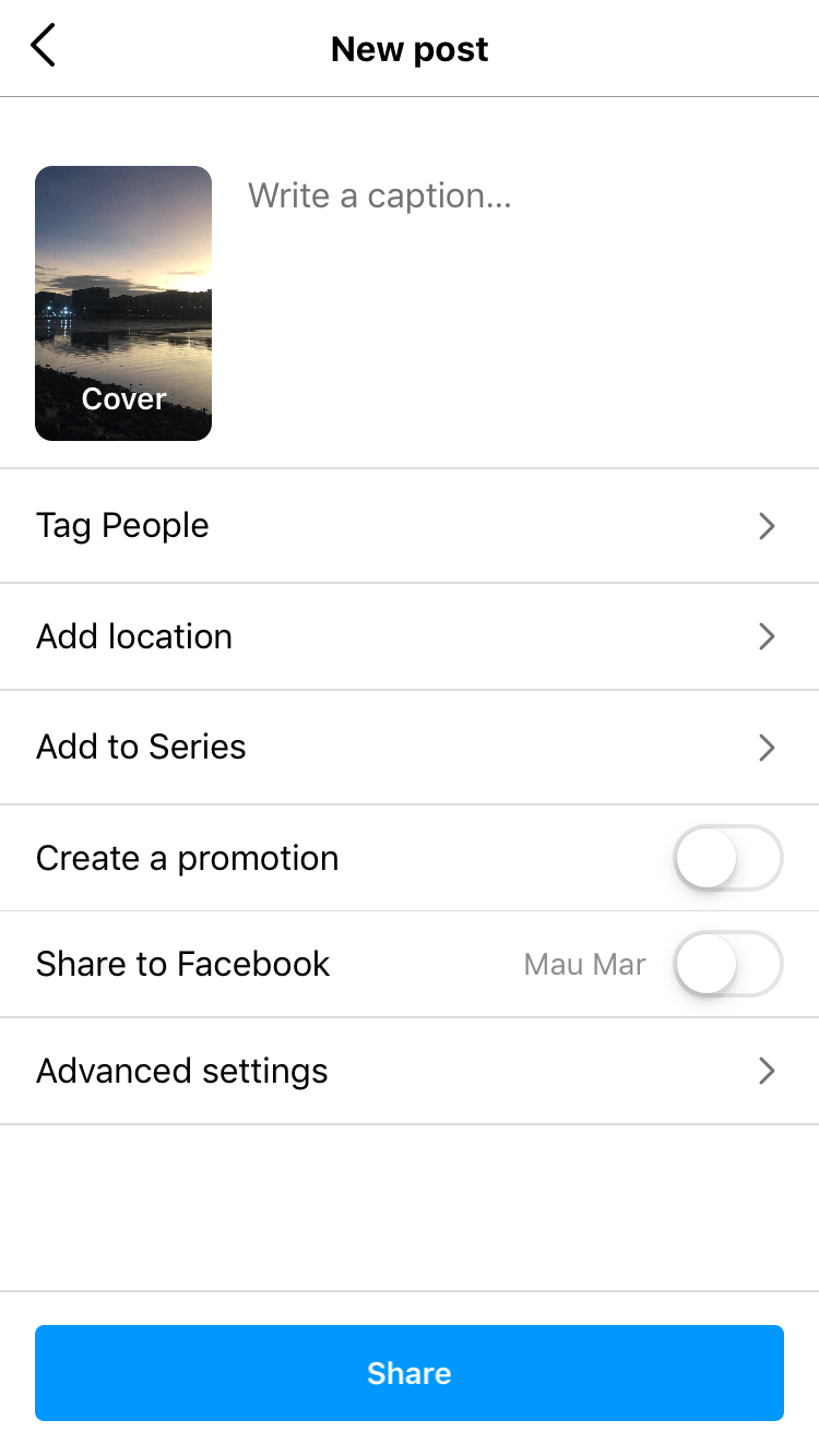 Upload custom video cover image Instagram