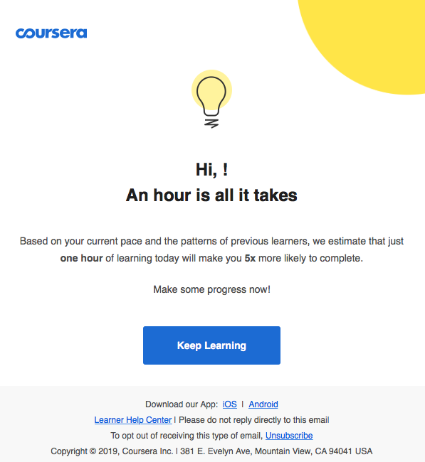 coursera first reminder to complete course