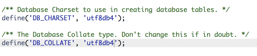 database charset code and collate encoding utf8db4