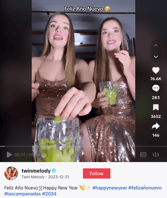 #felizañonuevo popular New Year's hashtag on TikTok