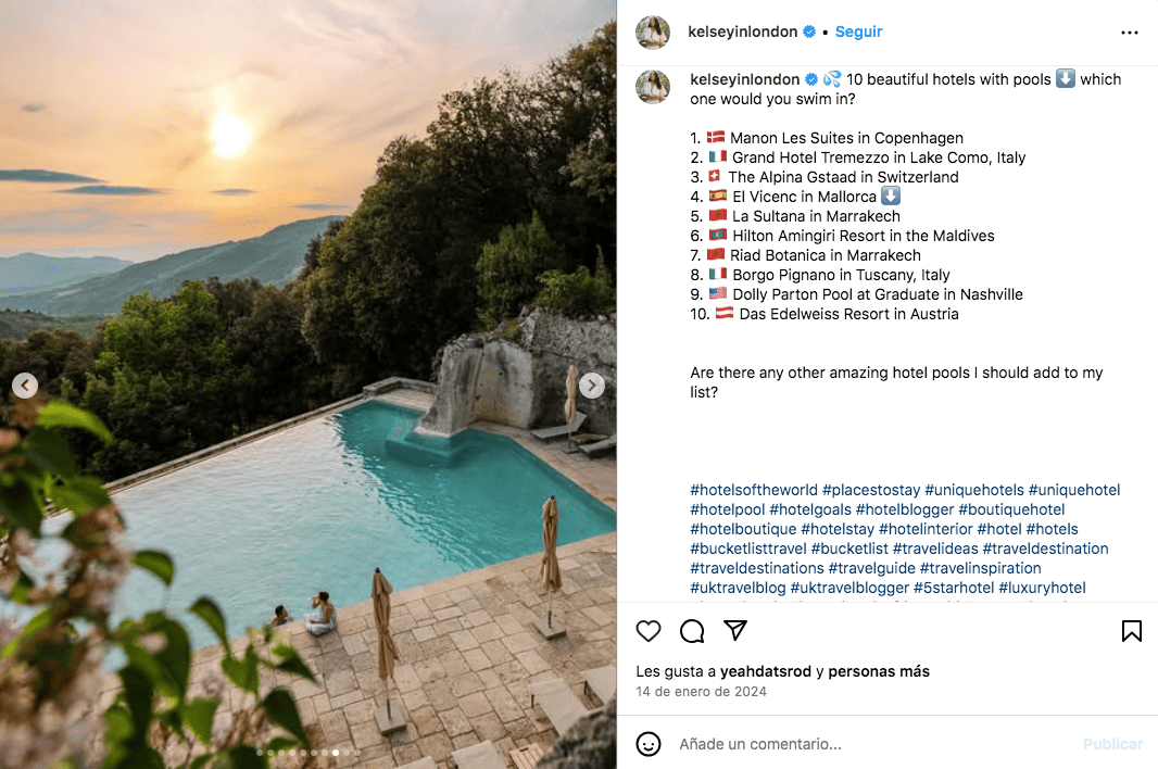 #hotel a popular travel hashtag on Instagram