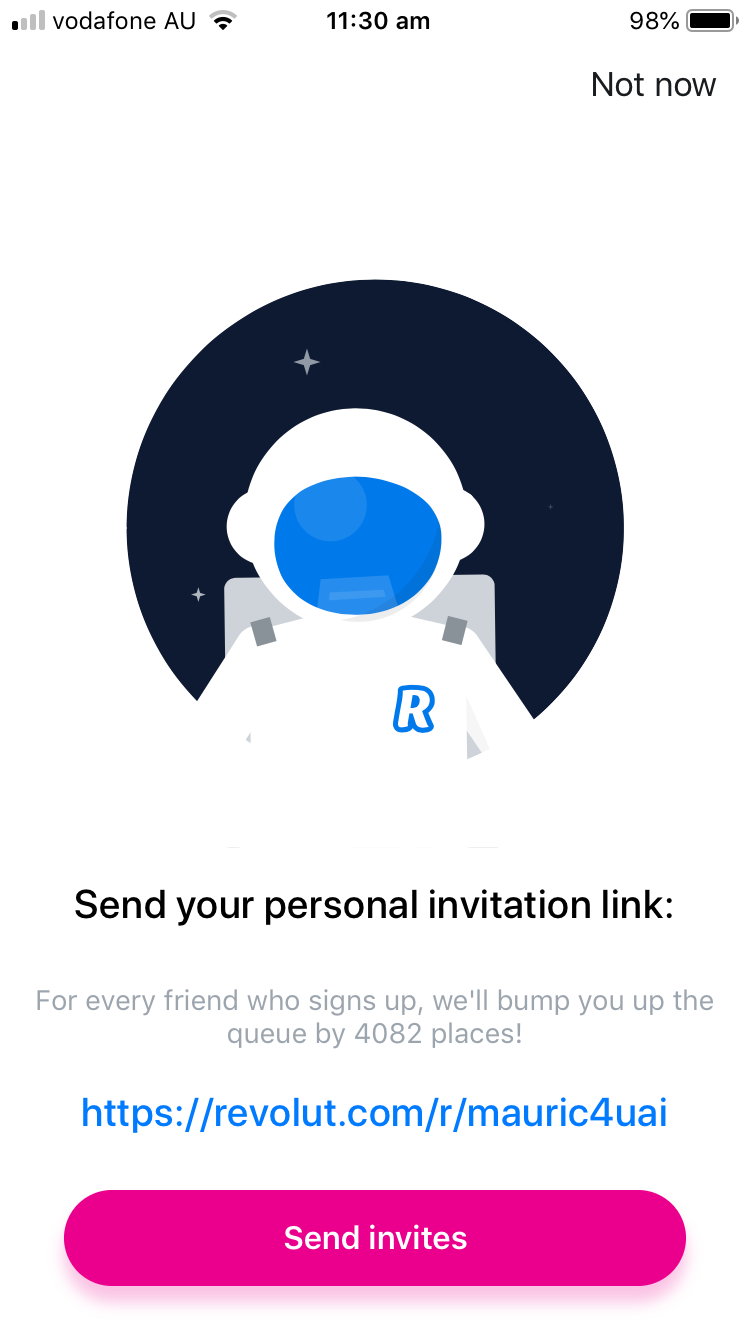 revolut app invitation link message screen neobank fintech