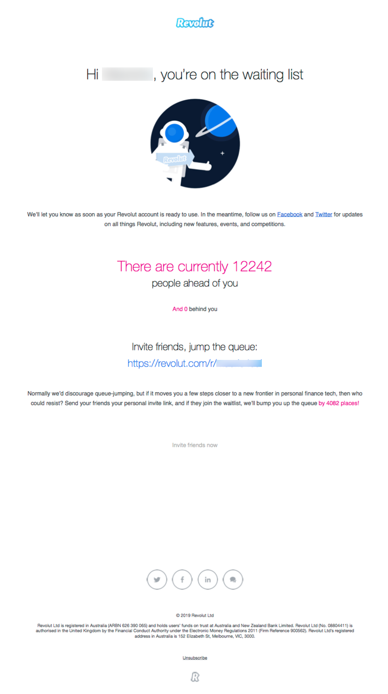 revolut waiting list email confirmation example neobank fintech