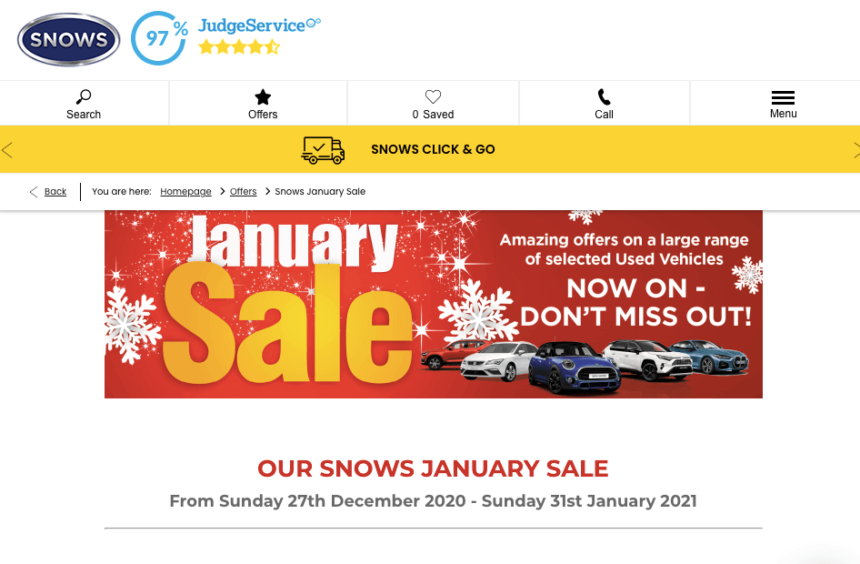 used car january sale deals offers snows