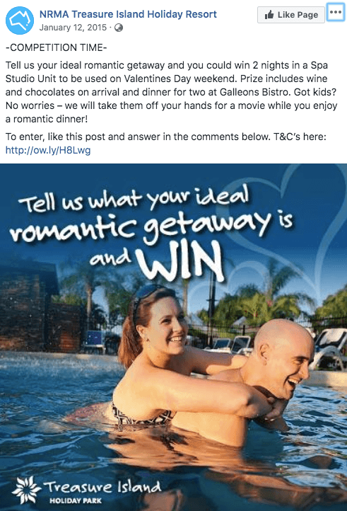 valentines day marketing campaign idea example NRMA two nights romantic getaway competition