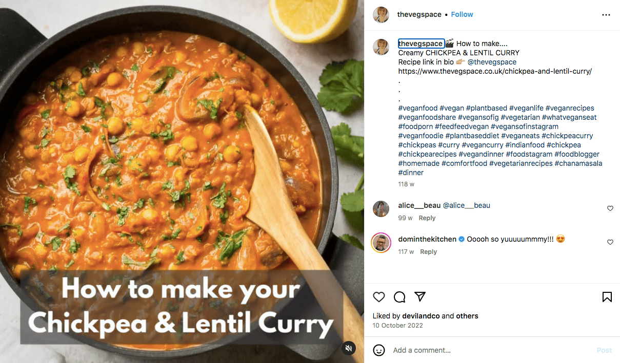 #veganrecipes popular vegan hashtag on Instagram