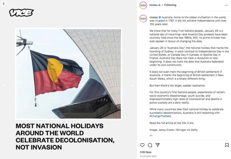 vice australia day Instagram post